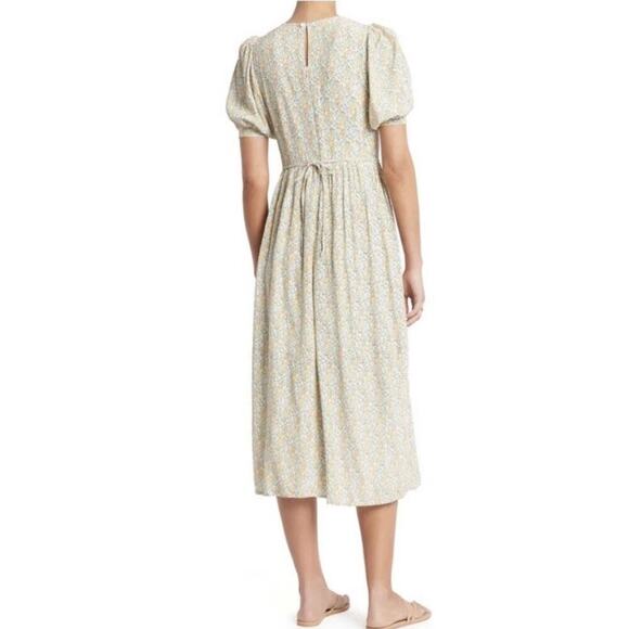 Faithfull the Brand Floral Midi Dress Sz. Small | Puff Sleeve Tie Front Feminine - Picture 3 of 15